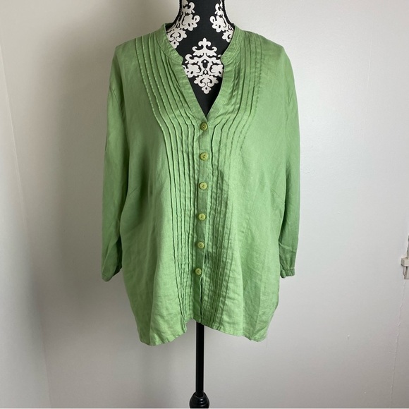 David Brooks Linen Button Front Top Lagenlook - Picture 1 of 11